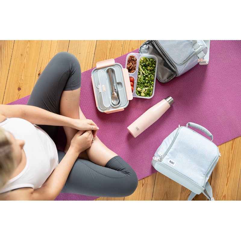 BUILT Insulated Lunch Bag with 'The Mindful' Design, Polyester, Grey/Pale