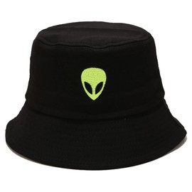 Joylife Alien Embroidered Bucket Hat Packable Fisherman Cap Unisex Outdoor Hat Trendy Sun Hats, Green Alien Black