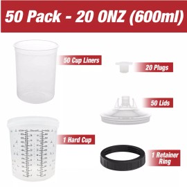 Generic PPS CUPS Disposable Paint Spray Gun Cup Liners and Lid System (190 Mic) 50pack - 600ml/20oz