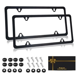 OKLPF Black Matte License Plate Frames 2 Pack,License Plate Holder with 4 Holes, License Plate Cover, Come with Screw Cap, Screw,Washer
