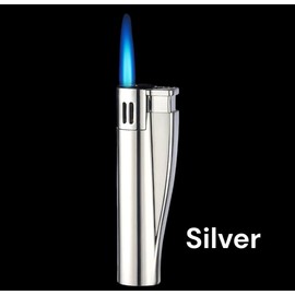 NIVEK Cylindrical Metal Lighter Refillable Blue Torch Windproof Gifts for Men Lightweight Pocket Size (Silver)