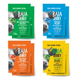 Baja Beef Jerky Sampler Pack | Keto Friendly, Gluten Free, Low Calorie Craft Jerky | 25g Protein, 100% All-Natural Beef, No Nitrates | 8 pack 2.5 Oz Bags