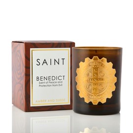 SAINT Saint Benedict Scented Candle with Prayer, Prayer Coin, and Holy Oil, Saint of Peace and Protection from Evil, Soy Coconut Aromatherapy Candle with 80 Hour Burn Time, Special Edition