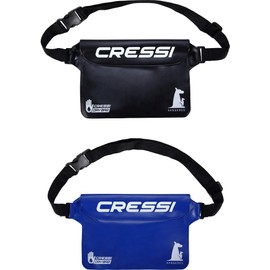 Cressi Kangaroo Dry Pouch Bundle Black + Blue - 2 Waterproof Cell Phone and Object Pouches, 1 Black + 1 Blue, One Size, Adult Unisex