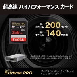 SanDisk Extreme PRO SDSDXXD-256G-GHJIN SD Card, 256 GB, SDXC, Class 10, UHS-I, V30, Max Read 200 MB/s, New Packaging
