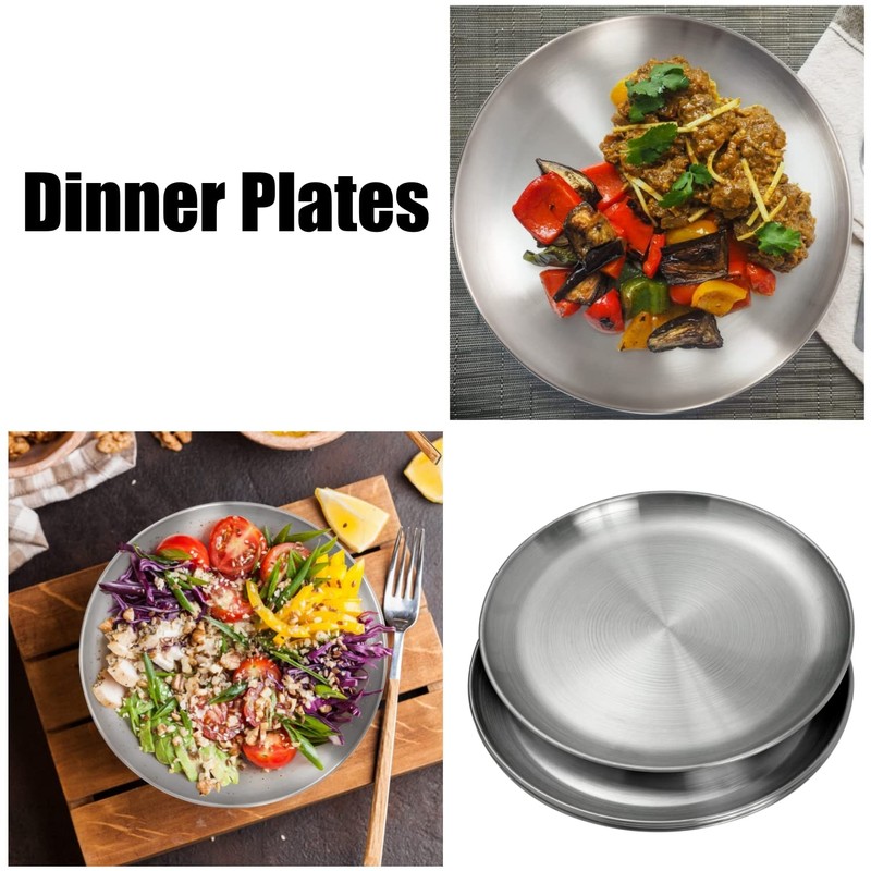 CAMBUY Stainless Steel Plates 9 inch 304 Metal Lightweight Unbreakable