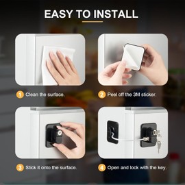 TIJTJHC Refrigerator Lock 2 Pack with Keys, No Drill Fridge & Freezer Lock for Cabinets, Drawers & Windows, Black