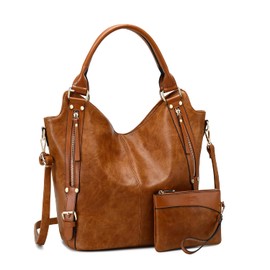 Women Tote Bag Handbags PU Leather Fashion Hobo Shoulder Bags with Adjustable Shoulder Strap (M, Light brown)