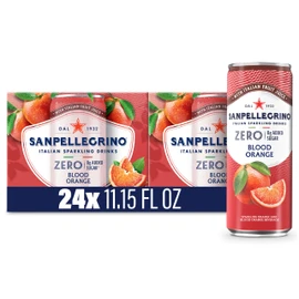 Sanpellegrino Zero Grams Added Sugar Italian Sparkling Drinks Blood Orange, Sparkling Orange and Blood Orange Beverage, 24 Pack of 11.15 Fl Oz Cans