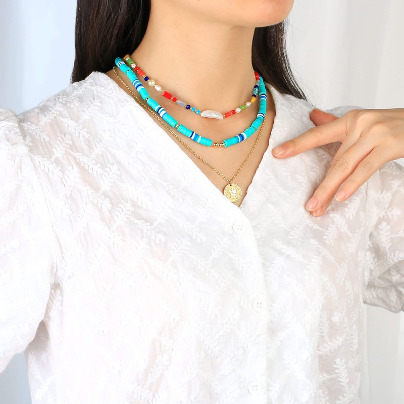 KELITCH Boho Pearls Necklaces Rainbow Choker Necklaces Women Miyuki Beaded