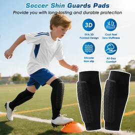 2026 New Shin Guards Pads Socks, Shin Pads for Youth Adult Ski Shin Guards Calf Compression Sleeve with Honeycomb Pads Lightweight Calf Protective Gear for Boys Girls Men(L)