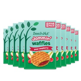 Beech-Nut Toddler Snacks Jammin' Waffles with Fruit Filling for Babies & Toddlers, Pear Raspberry, 10 Boxes (50 Individually Wrapped Packs)