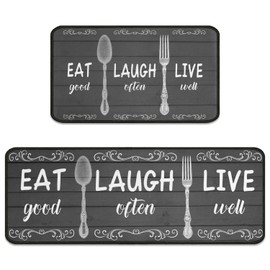 2Pcs Eat Good Kitchen Rugs Set of 2 Farmhouse Floor Mats for Cooking Non Slip Waterproof Standing Kitchen Runner Mats 17”x30”+17”x47”
