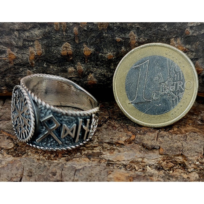 Kiss of Leather Viking Compass Vegvisir Ring 925 Sterling Silver