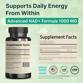 VINATURA Suplemento NAD 1000mg - Suplemento NAD puro para antienvejecimiento