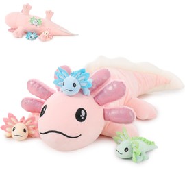 MaoGoLan Giant Axolotl Plush with 3 Babies Inside, 33" Axolotl Stuffy