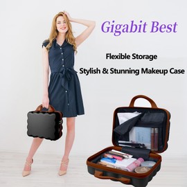 GigabitBest Portable Makeup Travel Case，PC+ABS hard shell cosmetic case,Women's portable cosmetic case with safety lock, suitable for travel and daily use-Black/Brown