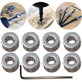 Depth Stop Rings Set, CESFONJER Depth Limiter Drill Ring Positioner (ID: 6 mm, 8 Pieces) with Hex Key for Drill Woodworking