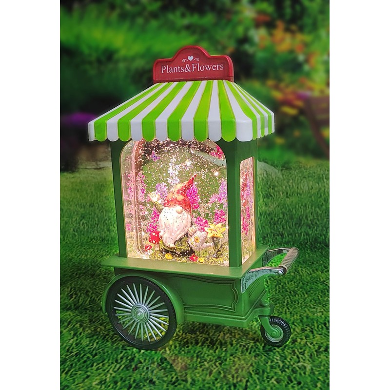 Acrylic LED Water Spinning Cart with Gnome Light-Up Garden Decoration