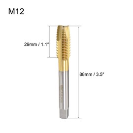uxcell Spiral Point Plug Threading Tap M12 x 1.5 Thread, Ground Threads H2 3 Flutes, High Speed Steel HSS 6542, Titanium Coated, Metric Screw Taps Tapping Bit for Thread Repair