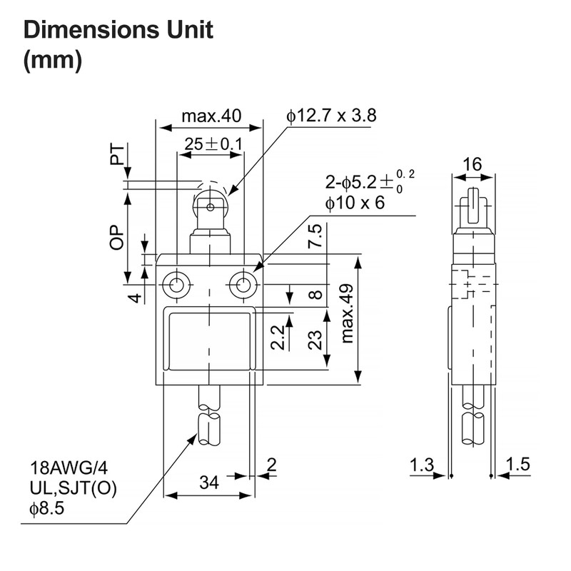 Baomain BM-3112 Limit Switch, TZ-3112 Sealed Roller Plunger, Momentary SPDT