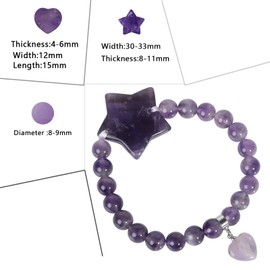 TUMBEELLUWA Star Crystal Bracelet for Women Healing Stone Bracelet 8mm Beads Energy Heart Charm Jewelry, Amethyst