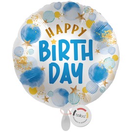 balloa Folienballon Happy Birthday Junge, Helium Ballon zum Geburtstag, Geburtstagsdeko für Kinder, runder Luftballon als Deko oder Geschenk zum Kindergeburtstag, Jungenballon, 33cm