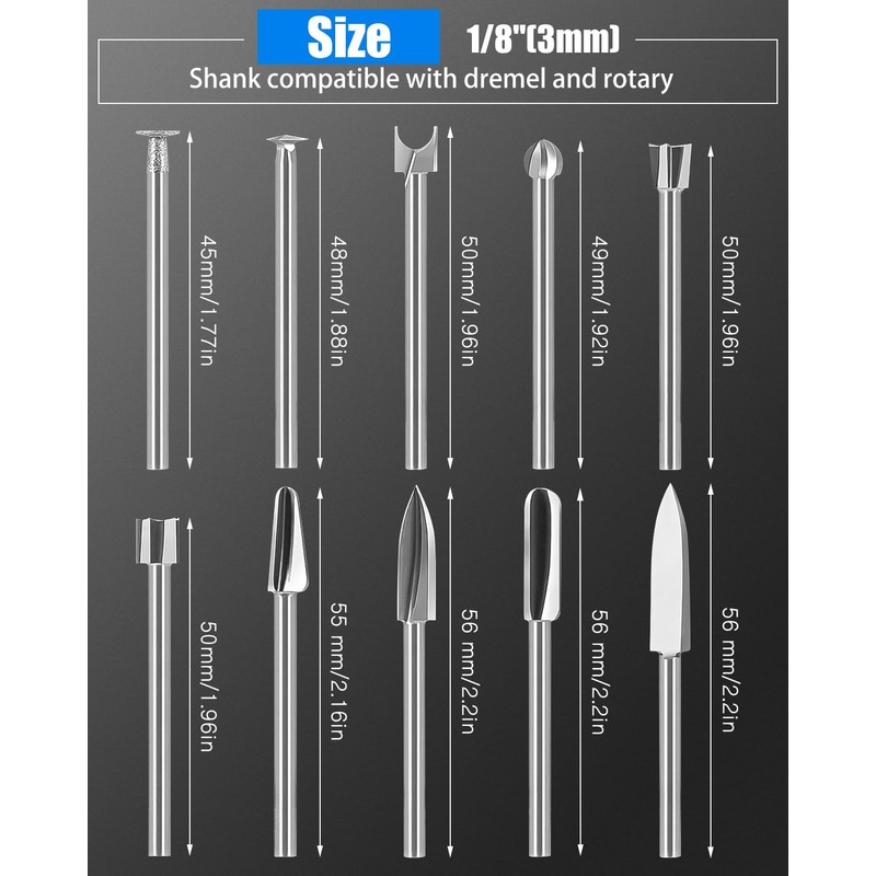 10 PCS Wood Carving Drill Bits Set for Dremel Router