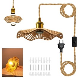 Crzpchas Retro Hanfseil Pendellampe Kit, 510cm Vintage H?ngelampe mit Stecker, E27 Lampenfassung mit Kabel, Gewebten Lampenschirme H?ngelampen,Messing Fassung Fr Esstisch Kche Loft Bar,Ohne Glhbirne