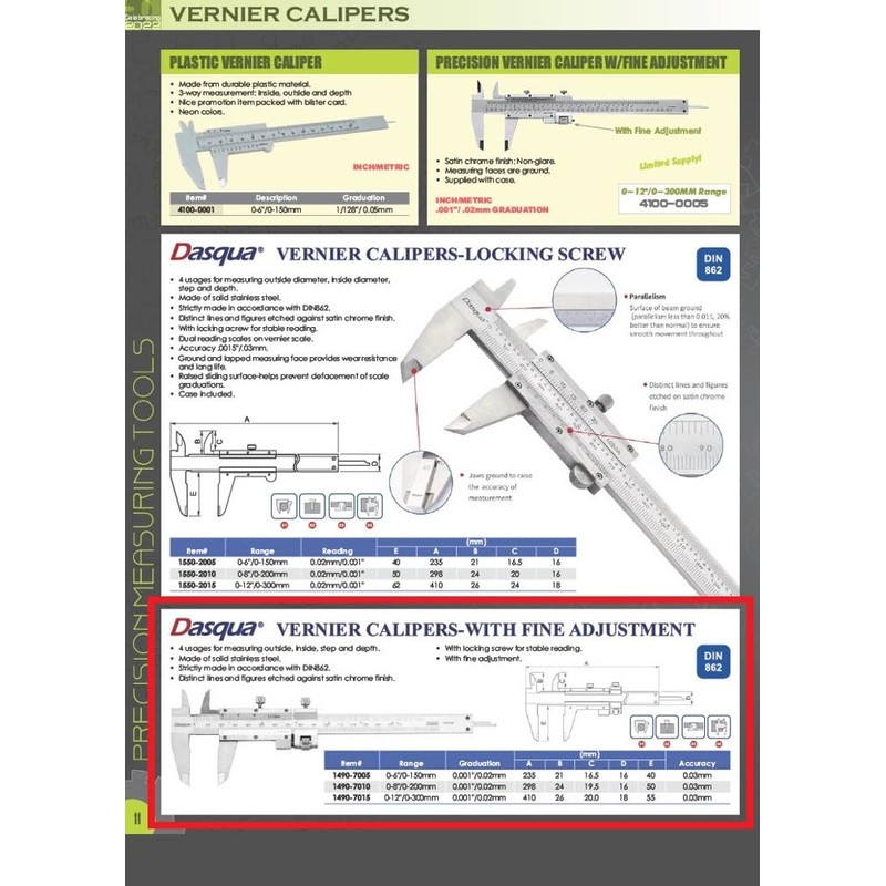 Dasqua 1490-7005 0-150Mm / 0-6" Stainless Steel Vernier Caliper with