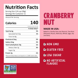 Kellys Four Plus Granola Cereal | Cranberry Nut Healthy Granola for Yogurt | Hand Made Snacks for Breakfast - 12 oz (Pack of 6)