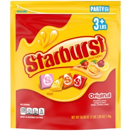 Starburst Fruit Chews Candy Party Size Resealable Bag, Original, 50 Ounce (Pack of 6)