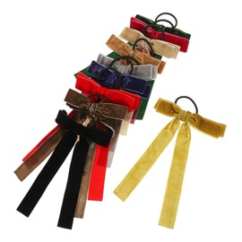 WOONEKY 10pcs Velvet Hair Ties Long Bow Ribbons Elastic Hair Accessories for Women and Girls for Ponytails and Casual Styles