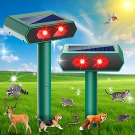 2 Pack Solar Nocturnal Animal Repeller Deer Repellent Outdoor with Red LED Light, Waterproof Cat Skunk Raccoon Fox Coyote Repellent Device Predator Lights for Farm Garden Yard Chicken Coop