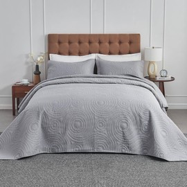 Oversized King Bedspreads 128x120 Lightweight Quilt Set for Extra Tall/Large King or Cal King Bed Includes 1 Quilt 2 Pillow Shams Grey