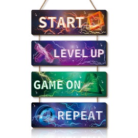 KAIRNE Gamer Wall Sign,Gaming Sign For Boys Room,Gaming Bedroom Accessories,Game Wooden Plaque,Inspirational Lightning Gaming Posters Door Sign for Teenage Boy Nersury Man Cave Gaming Room Decor ﻿