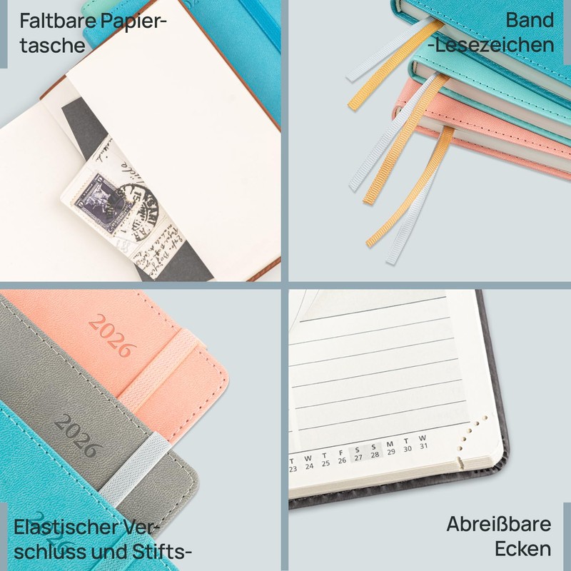 POPRUN Calendar 2026 Daily Planner Hardcover 16 x 10.5 cm,