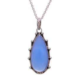 NOVICA Artisan Handmade Chalcedony Pendant Necklace Sterling Silver from India Blue Tone Niagara Gemstone [17.25 in min L x 18 in max L 1 mm W Pendant(s) 1.7 in L x 0.7 in W x 0.2 in D] ' Peaceful