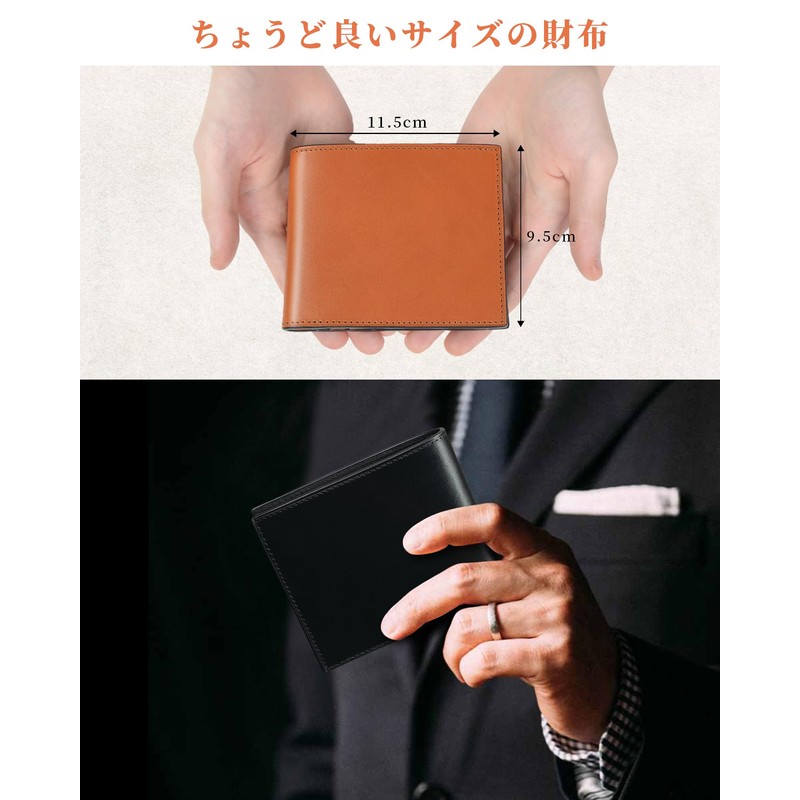 Men's Bi-fold Tochigi Leather Bi-fold Wallet, Genuine Leather, Foldable, Hidden