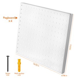 Heavy Duty Metal Pegboard Organizer - Wall Storage Steel Peg Board Panels Set 1/4 inch Round Holes 17"x13" 4 Pack Garage Craft Tool Display Hanging Rack Organization Kit with Mounting Hardware