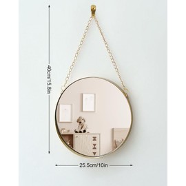 MAOXINGREN Espejo Redondo de Pared sin Agujero Vintage Dorado Redondo de Pared, Espejo de Cadena Colgante Multiusos para baño, Dormitorio, salón, etc, Espejo Decorativo clásico (Mediano)