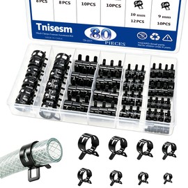 Tnisesm 80Pcs Spring Band Hose Clamps Assortment kits Silicone Vacuum Hose Pipe Clamp 7mm 9mm 10mm 11mm 14mm 15mm 16mm 18mm Low Pressure Air Clip Clamp(Black)
