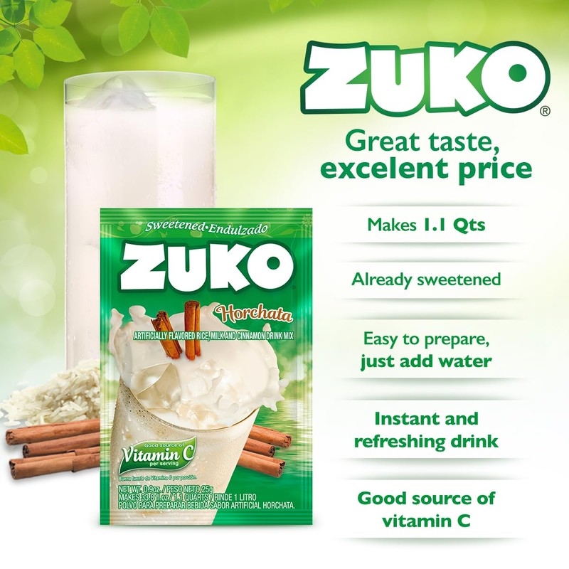 Zuko Horchata Powdered Drink Mix, No Added Sugar Needed, 48