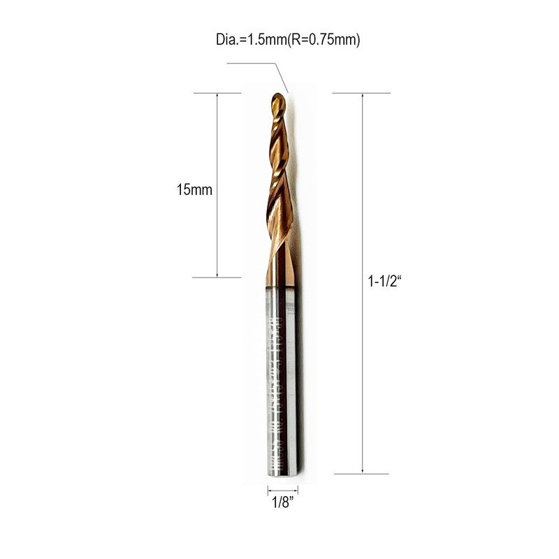 Hwaynct 5Pcs Tapered Ball Nose End Mill Set, 1/8” Shank,