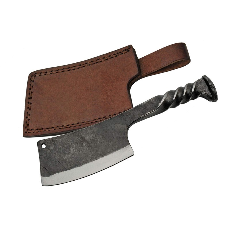 SZCO Supplies 9"" Twisted Handle Railroad Spike Cleaver with Leather