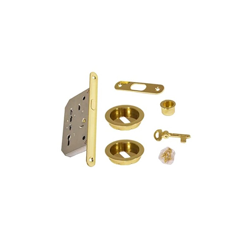 bricoleva.it Sliding Door Lock Set Round Rosette with Key Handle