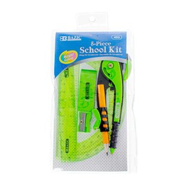 West Coast Paracord 5 Piece School Kit with Zipper Pouch – Colored Compass, Protractor, Ruler, Eraser, Sharpener – Geometry and Math Tool Set (Green)