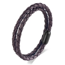 BIYONGDE Braided Brown Leather Bracelet,Double Wrap Bracelet with Black Stainless Steel Clasp, Two- way of Wearing as Mens Bracelet or Womens Chocker Necklace, Urban and Minimalist Style (Brown)