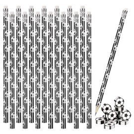 JIANTA 15Pcs Football Pencils with Eraser Tips, Football HB Graphite Pencils, Drawing Pencils with 15Pcs Soccer Eraser, Wooden Black Lead Pencils for Writing Sketching & Drawing