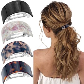 4Pcs Tortoise Shell Hair Clips Ponytail Holder Cuff Semi Circle Hair Barrettes French Snap Closure Spring Clamp Metal Elegant Hair Accessories for Women
